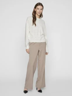 Vila Pullover & Sweatshirts*VIRIL L/S O-NECK POINTELLE KNIT TOP-NOOS white alyssum