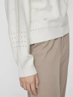 Vila Pullover & Sweatshirts*VIRIL L/S O-NECK POINTELLE KNIT TOP-NOOS white alyssum