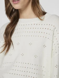 Vila Pullover & Sweatshirts*VIRIL L/S O-NECK POINTELLE KNIT TOP-NOOS white alyssum