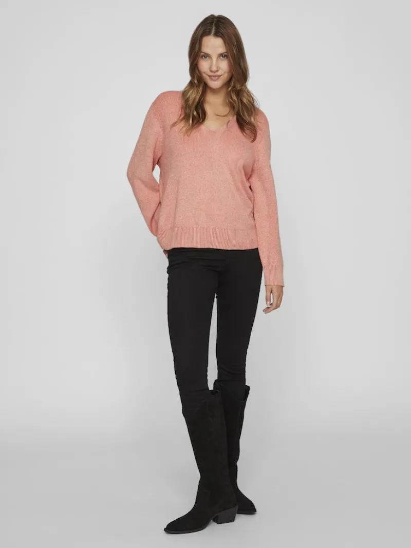 Vila Pullover & Sweatshirts*VIRIL MULTI V-NECK L/S KNIT TOP - NOOS Misty Rose