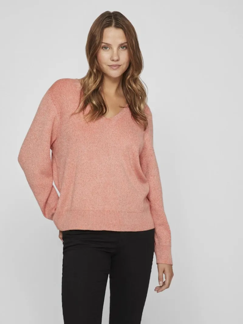 Vila Pullover & Sweatshirts*VIRIL MULTI V-NECK L/S KNIT TOP - NOOS Misty Rose