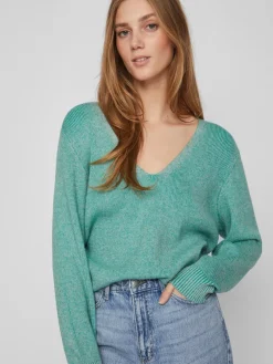 Vila Pullover & Sweatshirts*VIRIL MULTI V-NECK L/S KNIT TOP - NOOS green milieu