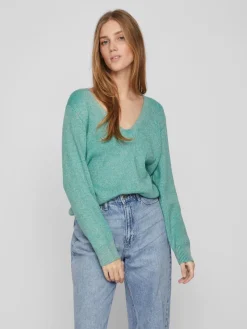 Vila Pullover & Sweatshirts*VIRIL MULTI V-NECK L/S KNIT TOP - NOOS green milieu