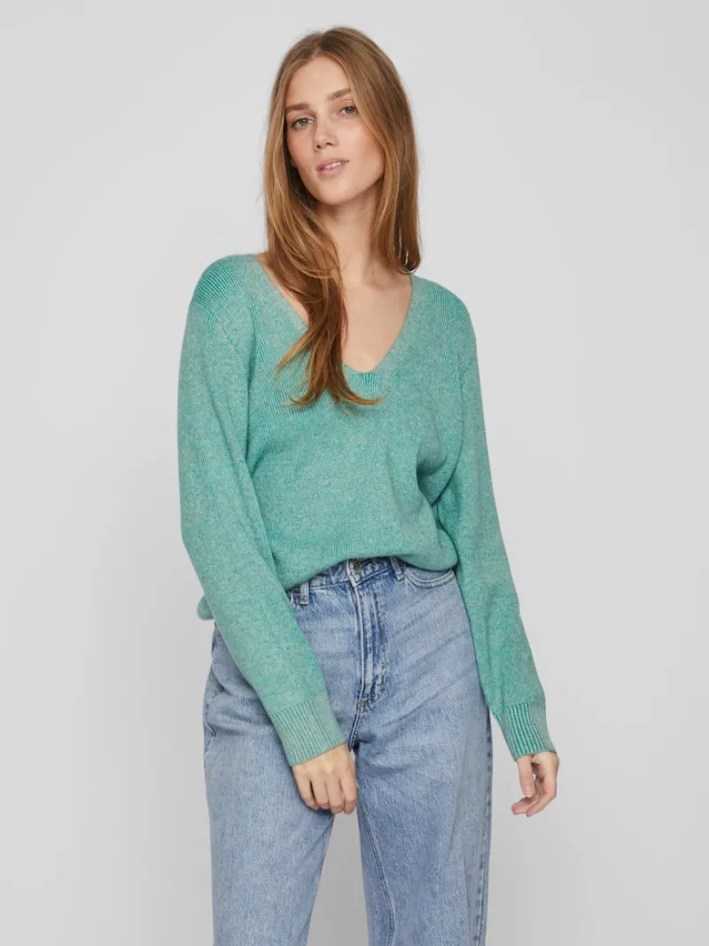 Vila Pullover & Sweatshirts*VIRIL MULTI V-NECK L/S KNIT TOP - NOOS green milieu