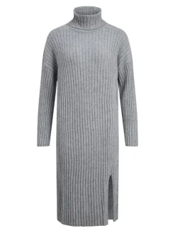 Vila Kleider*VIRIL ROLLNECK L/S SLIT KNIT DRESS/L Medium Grey Melange