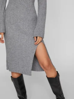 Vila Kleider*VIRIL ROLLNECK L/S SLIT KNIT DRESS/L Medium Grey Melange