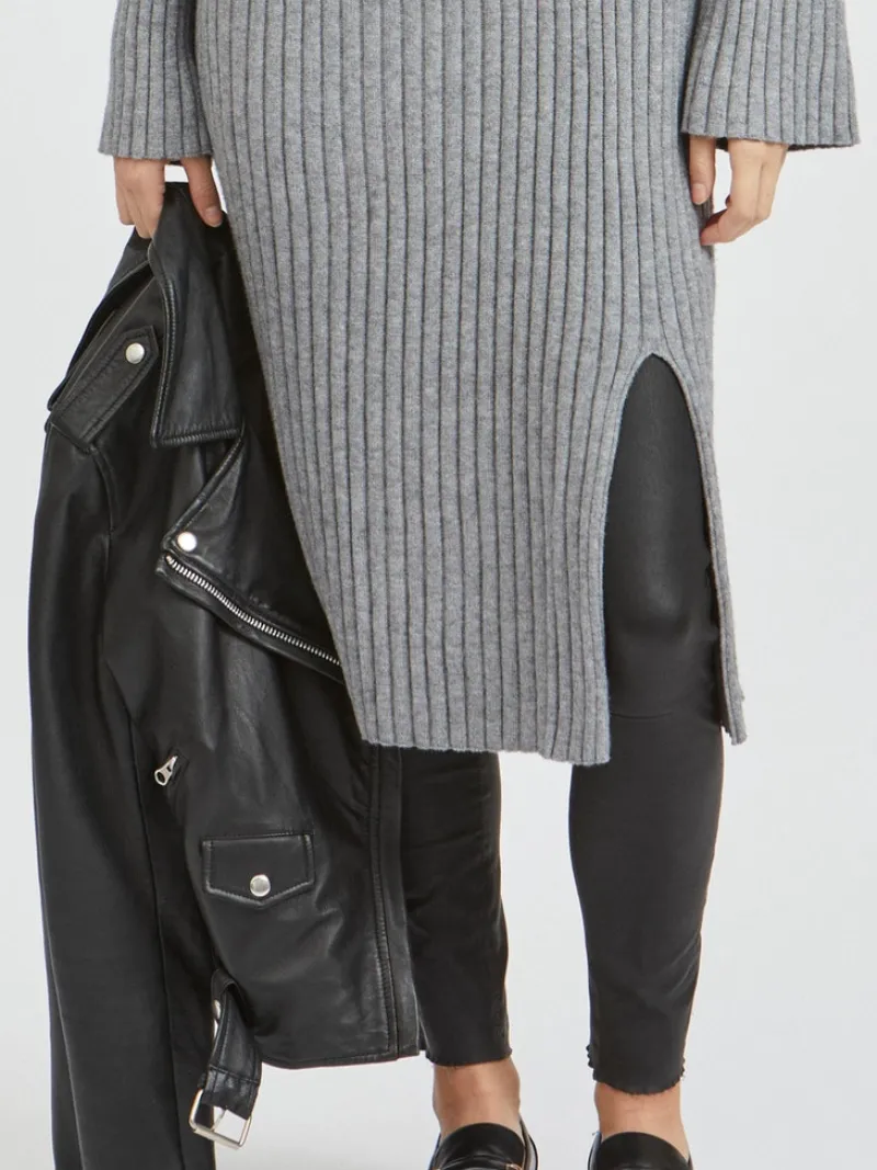 Vila Kleider*VIRIL ROLLNECK L/S SLIT KNIT DRESS/L Medium Grey Melange
