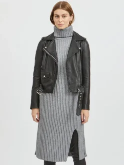 Vila Kleider*VIRIL ROLLNECK L/S SLIT KNIT DRESS/L Medium Grey Melange