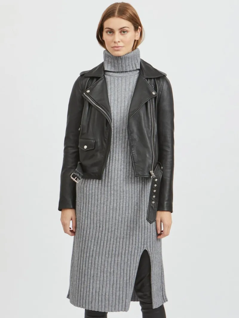 Vila Kleider*VIRIL ROLLNECK L/S SLIT KNIT DRESS/L Medium Grey Melange