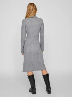 Vila Kleider*VIRIL ROLLNECK L/S SLIT KNIT DRESS/L Medium Grey Melange