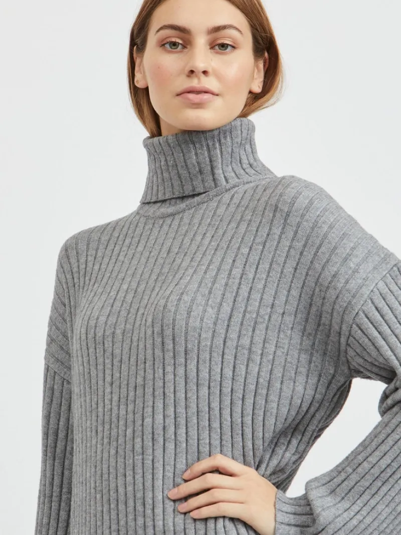 Vila Kleider*VIRIL ROLLNECK L/S SLIT KNIT DRESS/L Medium Grey Melange