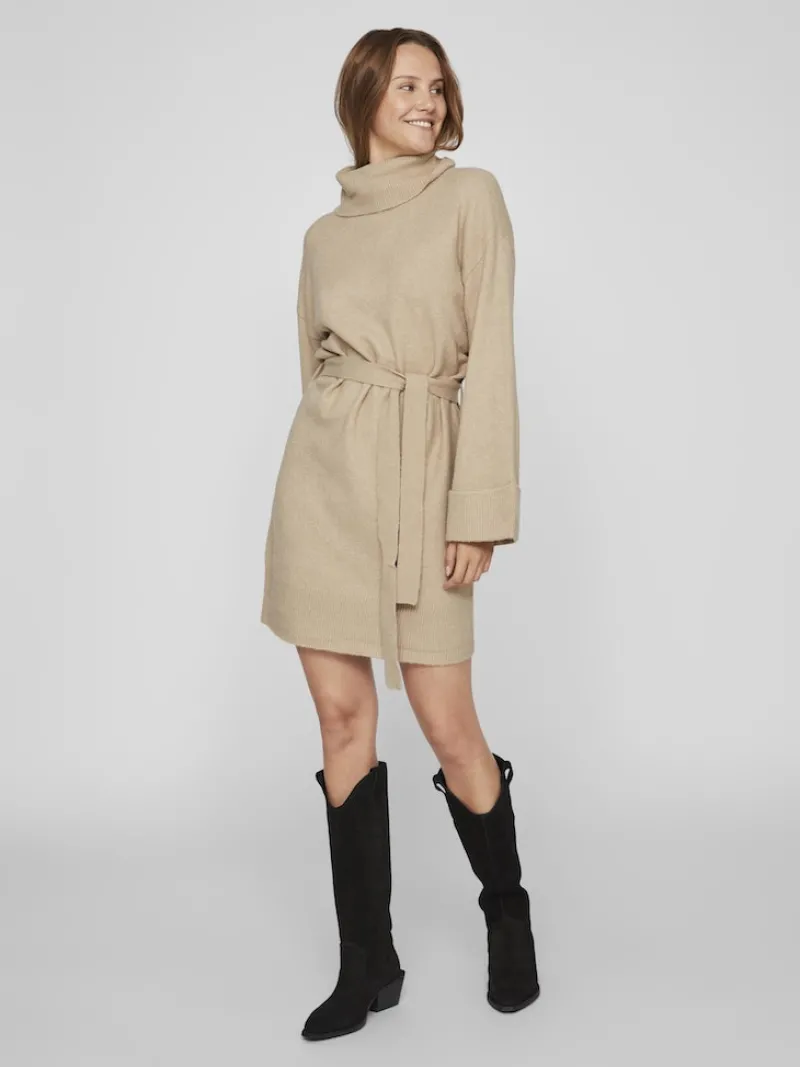 Vila Kleider*VIROLFIE L/S TIE BELT KNIT DRESS - NOOS natural melange