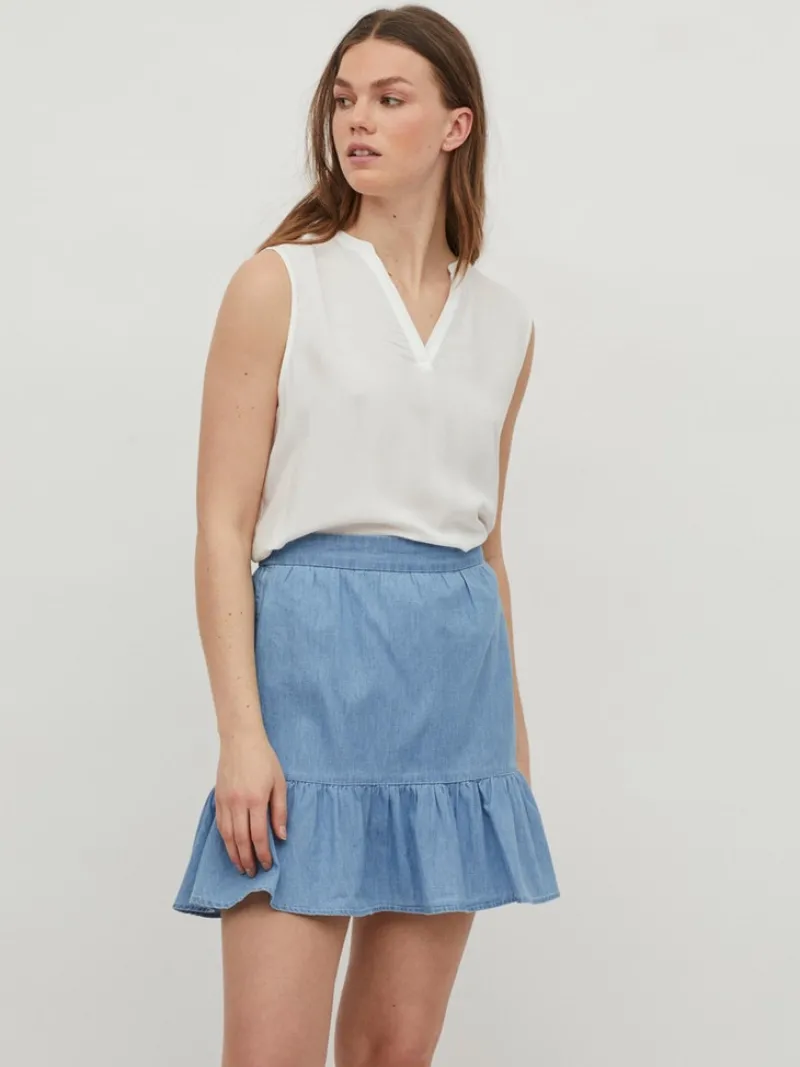 Vila Blusen*VIROMA V-NECK S/L TOP - NOOS Snow White