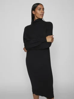 Vila Kleider*VISARA L/S ROLLNECK MIDI DRES/BF/KA Black