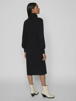 Vila Kleider*VISARA L/S ROLLNECK MIDI DRES/BF/KA Black