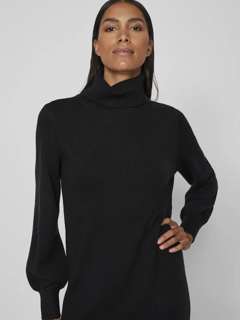 Vila Kleider*VISARA L/S ROLLNECK MIDI DRES/BF/KA Black