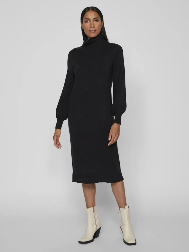 Vila Kleider*VISARA L/S ROLLNECK MIDI DRES/BF/KA Black