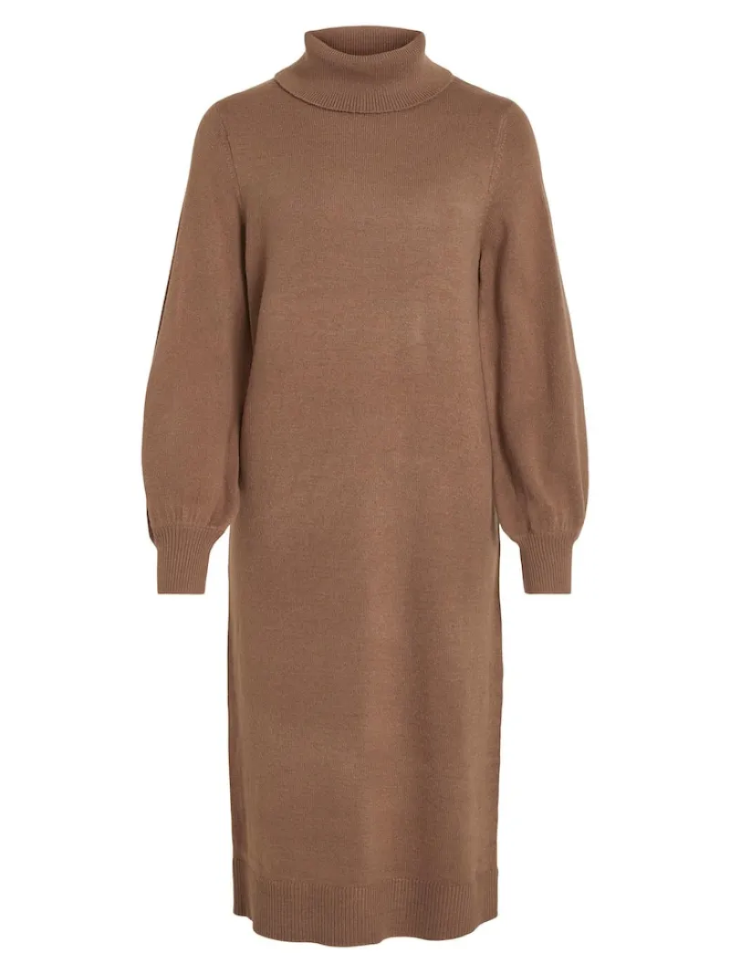 Vila Kleider*VISARA L/S ROLLNECK MIDI DRES/BF/KA brown lentil
