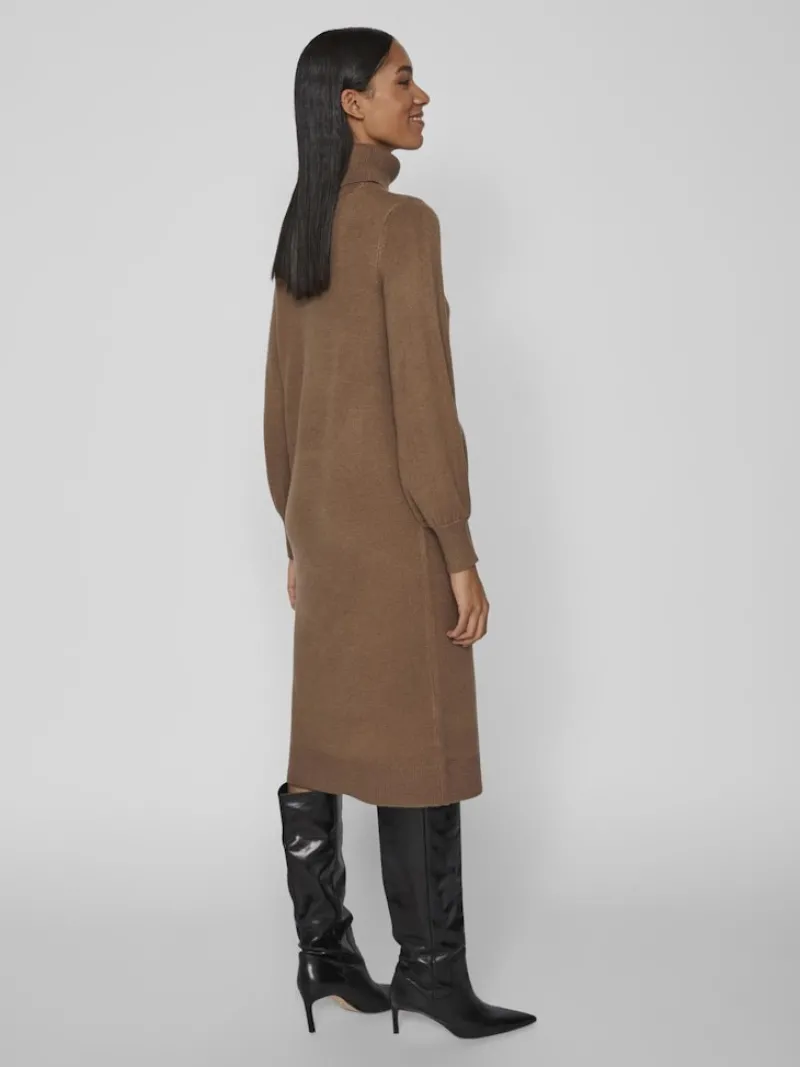 Vila Kleider*VISARA L/S ROLLNECK MIDI DRES/BF/KA brown lentil