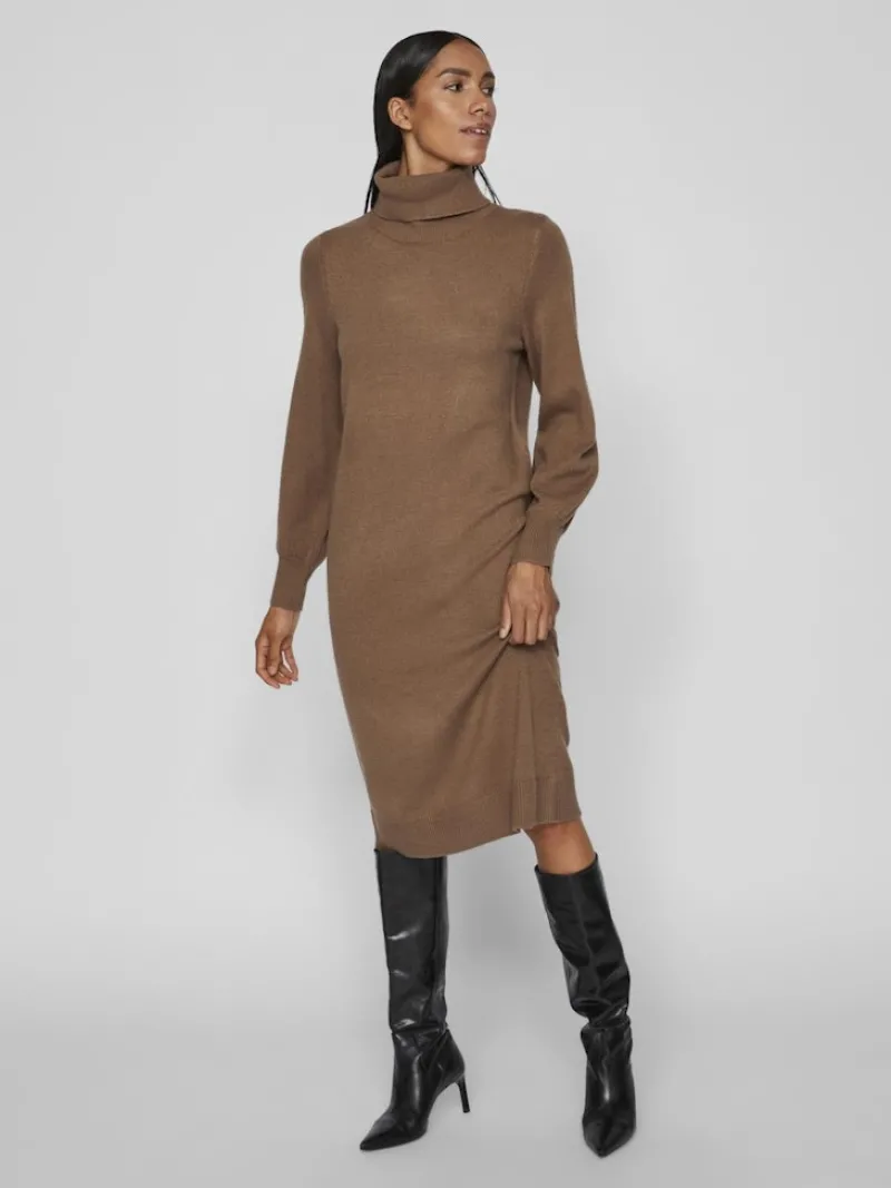Vila Kleider*VISARA L/S ROLLNECK MIDI DRES/BF/KA brown lentil