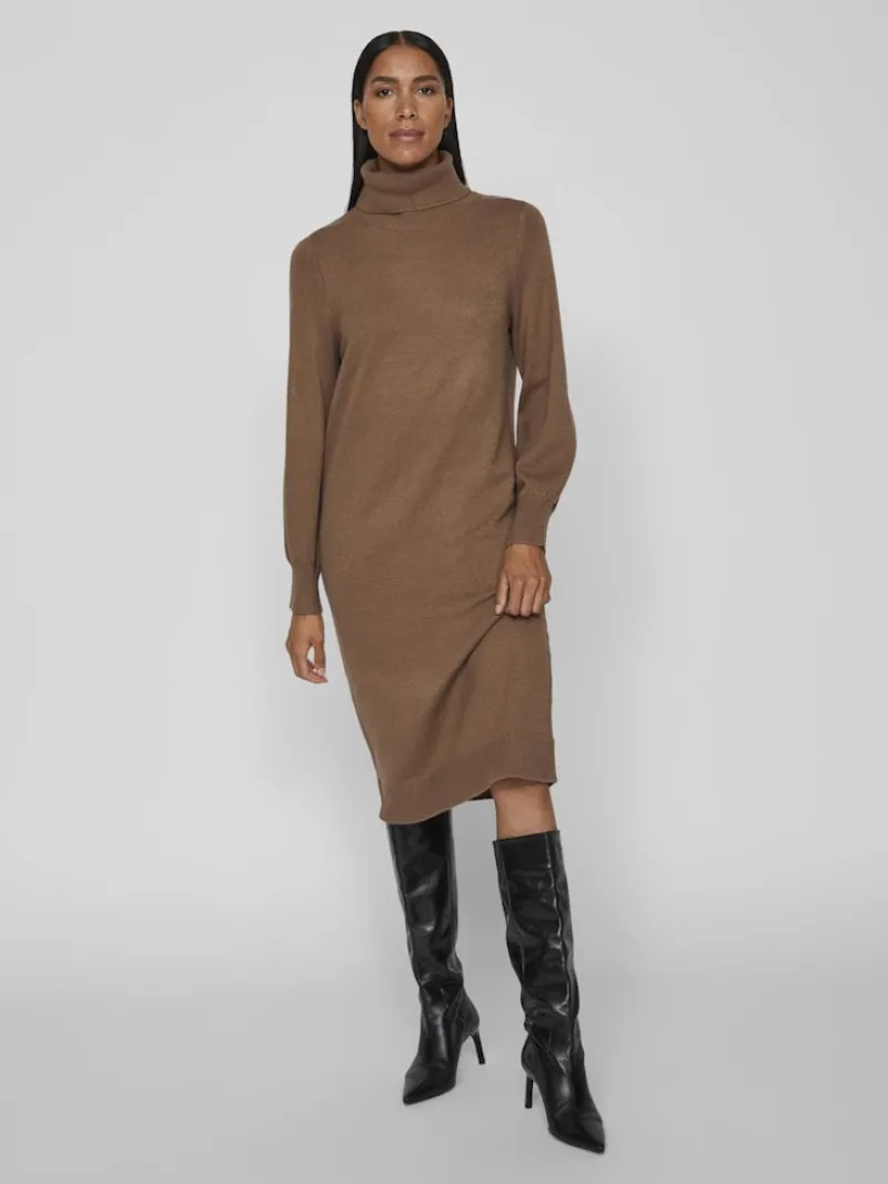 Vila Kleider*VISARA L/S ROLLNECK MIDI DRES/BF/KA brown lentil