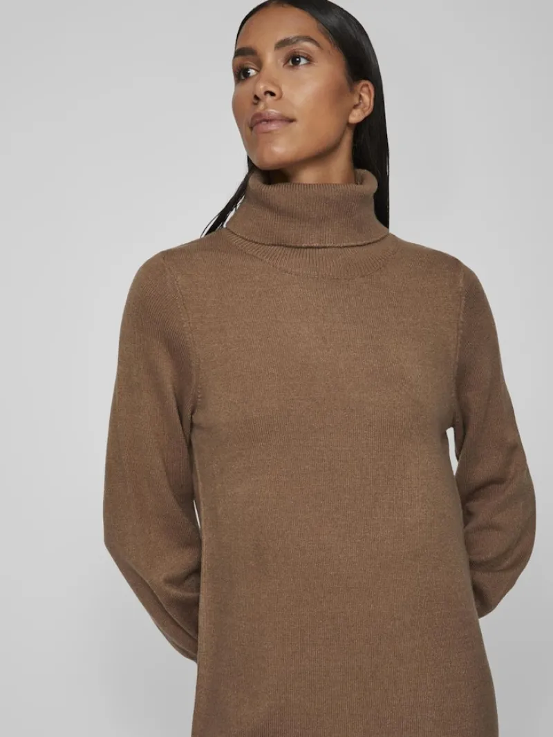 Vila Kleider*VISARA L/S ROLLNECK MIDI DRES/BF/KA brown lentil