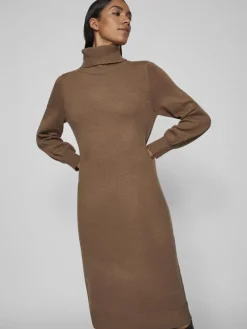 Vila Kleider*VISARA L/S ROLLNECK MIDI DRES/BF/KA brown lentil