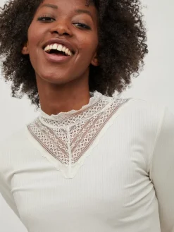 Vila Shirts*VISOLITTA RIB LACE L/S TOP/SU - NOOS birch