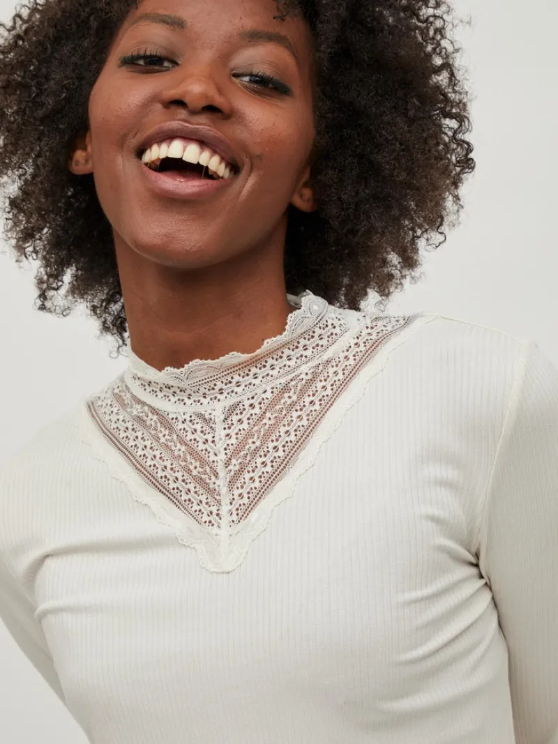 Vila Shirts*VISOLITTA RIB LACE L/S TOP/SU - NOOS birch