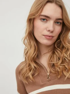 Vila Pullover & Sweatshirts*VISUZA ZIPPER L/S STRIPE KNIT TOP/LD Portabella