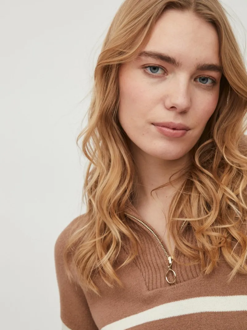 Vila Pullover & Sweatshirts*VISUZA ZIPPER L/S STRIPE KNIT TOP/LD Portabella