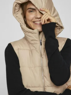 Vila Westen*VITATE S/L PUFFER VEST - NOOS Sesame