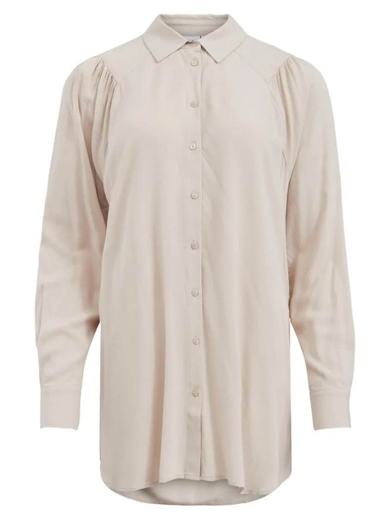 Vila Blusen*VIZUGI L/S LONG SHIRT/SU/PB Cement