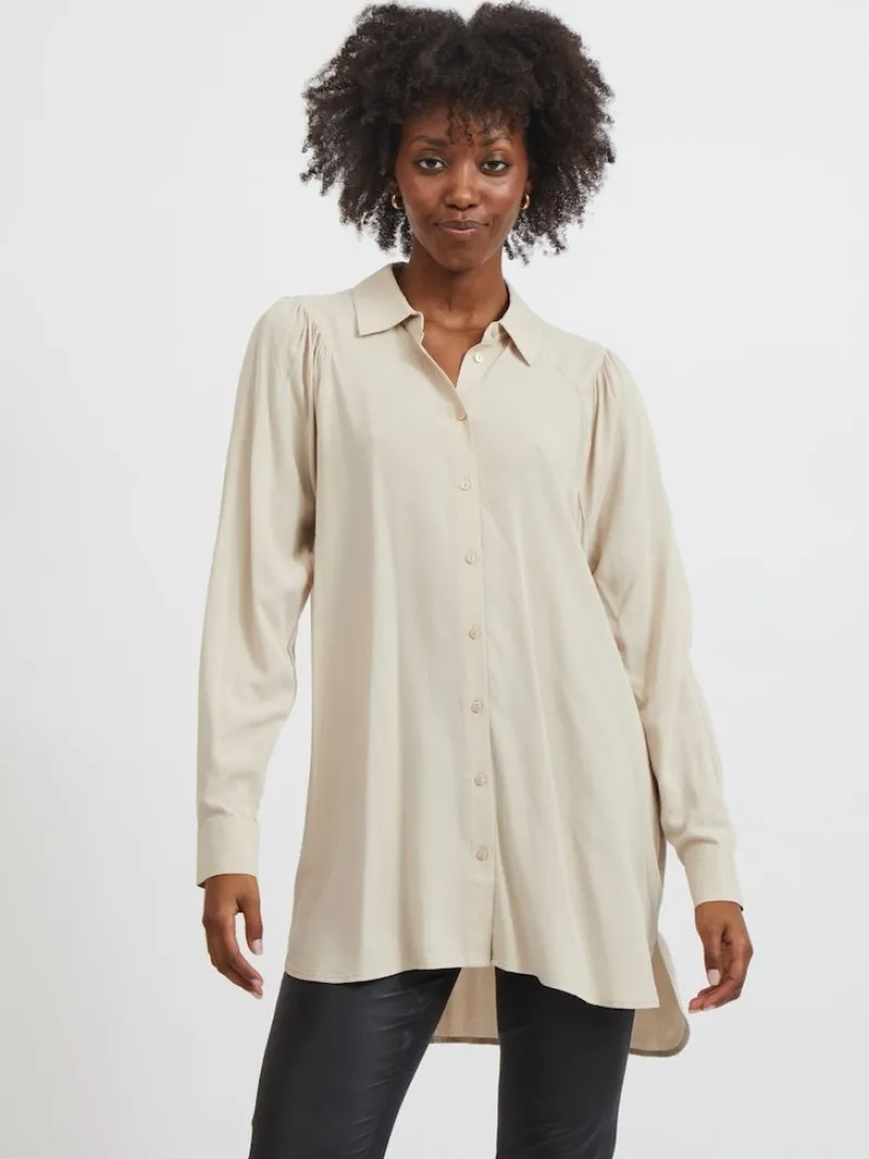 Vila Blusen*VIZUGI L/S LONG SHIRT/SU/PB Cement