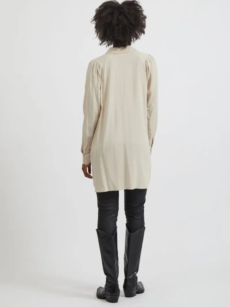 Vila Blusen*VIZUGI L/S LONG SHIRT/SU/PB Cement