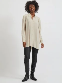 Vila Blusen*VIZUGI L/S LONG SHIRT/SU/PB Cement