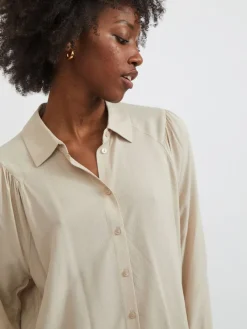 Vila Blusen*VIZUGI L/S LONG SHIRT/SU/PB Cement
