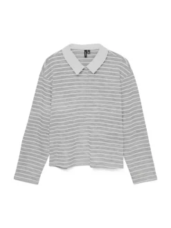 Vero Moda Shirts*VMALMA LS STRIPED POLO TEE EXP Light Grey Melange