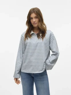 Vero Moda Shirts*VMALMA LS STRIPED POLO TEE EXP Light Grey Melange