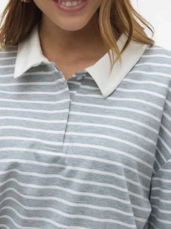 Vero Moda Shirts*VMALMA LS STRIPED POLO TEE EXP Light Grey Melange