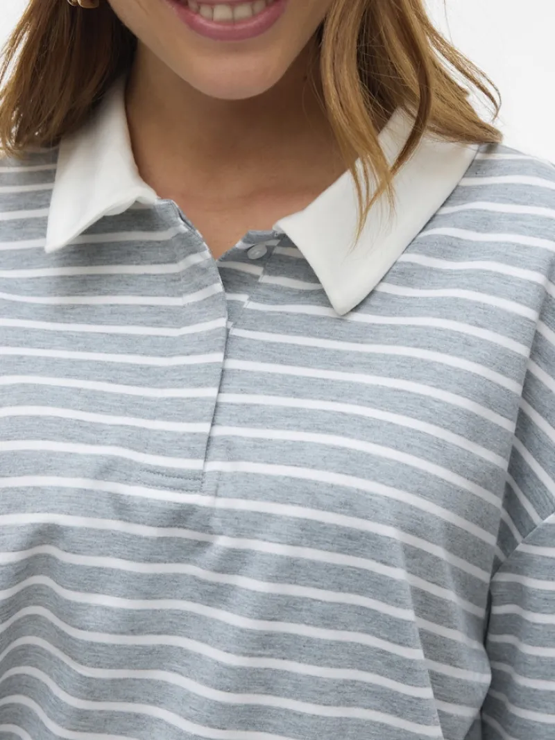 Vero Moda Shirts*VMALMA LS STRIPED POLO TEE EXP Light Grey Melange