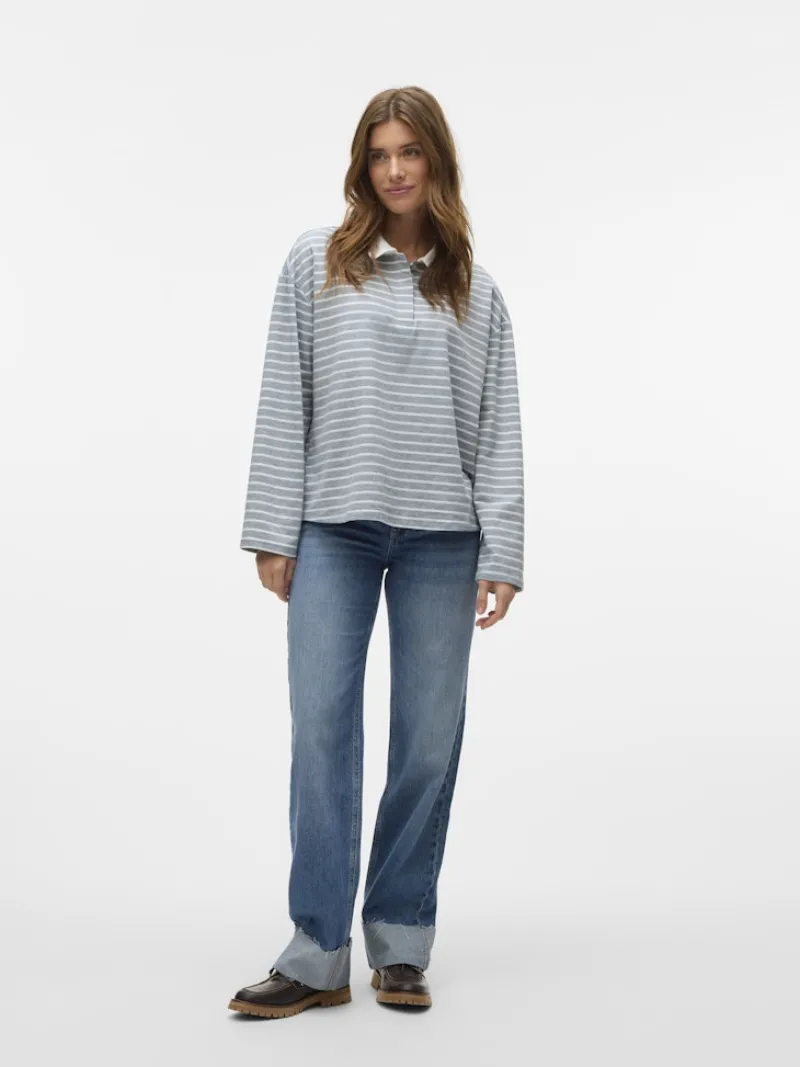 Vero Moda Shirts*VMALMA LS STRIPED POLO TEE EXP Light Grey Melange