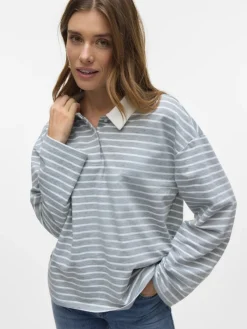 Vero Moda Shirts*VMALMA LS STRIPED POLO TEE EXP Light Grey Melange