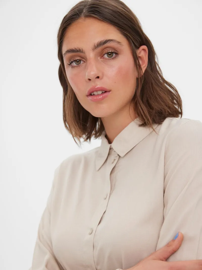 Vero Moda Blusen*VMBEAUTY LS SHIRT WVN GA NOOS Silver Lining