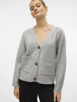 Vero Moda Pullover & Sweatshirts*VMBOOM LS V-NECK BUTTON CARDIGAN GA NOOS Light Grey Melange
