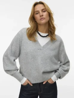Vero Moda Pullover & Sweatshirts*VMBOOM LS V-NECK PULLOVER NOOS Light Grey Melange