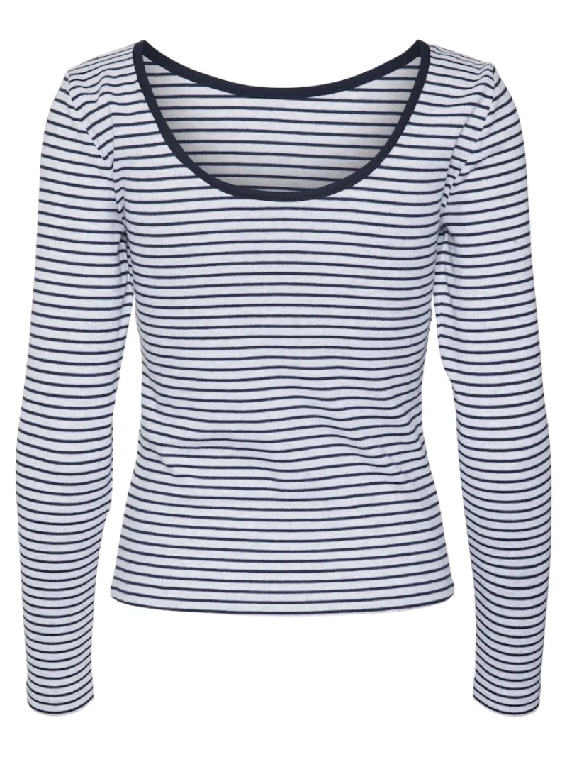 Vero Moda Shirts*VMCHLOE STRIPE LS 2WAY SHORT TOP GO NOOS Light Grey Melange