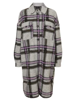 Vero Moda Jacken*VMCHRISSIEQUILT LONG CHECK SHIRT GA Light Grey Melange