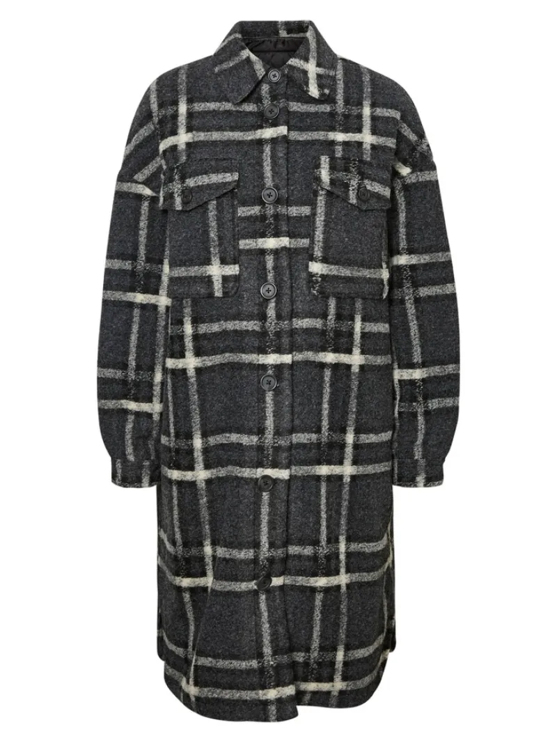 Vero Moda Jacken*VMCHRISSIEQUILT LONG CHECK SHIRT GA Dark Grey Melange