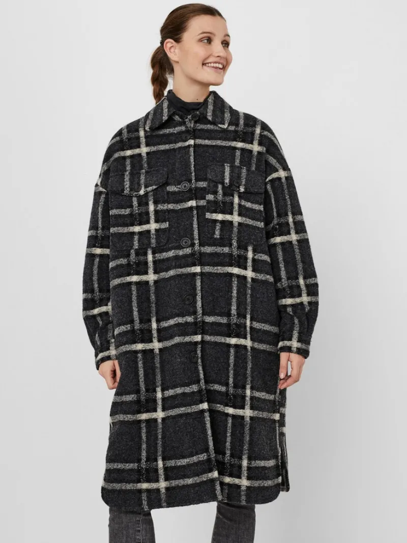 Vero Moda Jacken*VMCHRISSIEQUILT LONG CHECK SHIRT GA Dark Grey Melange